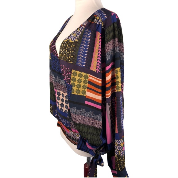 Colorful Patchwork Wrap Top - Picture 6 of 10